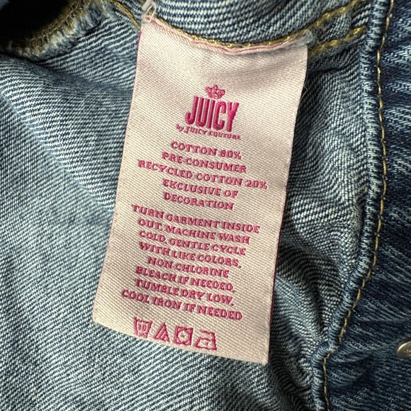 Juicy Couture Denim Jacket‎ Womens Medium Cropped Crown Embroidery Distressed - Picture 4 of 7